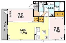 エンラージ西院 1階2LDKの間取り
