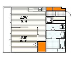 ドミール東山 3階1LDKの間取り