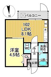 桃山水野左近西町 2階1LDKの間取り