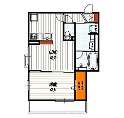 コア・ジュピター円町 1階1LDKの間取り