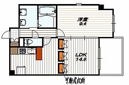 ジュネス木駒 4階2DKの間取り