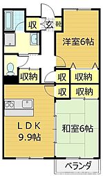 レジディア太秦 2階2LDKの間取り