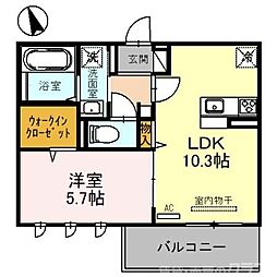 グラシア内畑 2階1LDKの間取り