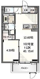Side西ノ京 1階1LDKの間取り
