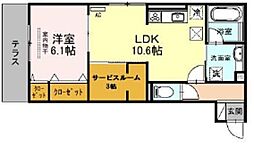 アロースフェリス 2階1LDKの間取り