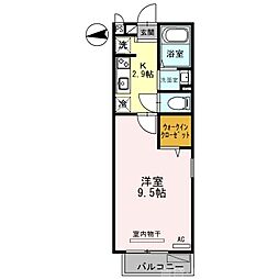 グランディール北栗栖B棟 2階1Kの間取り