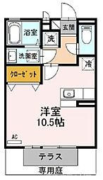 アムール西桂B棟 1階ワンルームの間取り