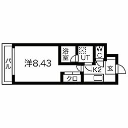 プレジール御所東 3階1Kの間取り