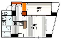 ライジングコート京都西院フロンティア 7階1LDKの間取り