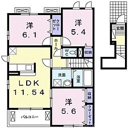 ウエストメゾンクワトロ 2階3LDKの間取り