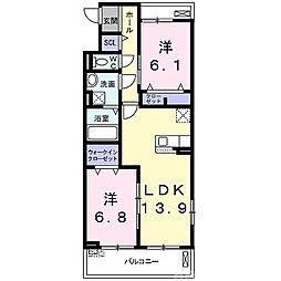 エスポワールVI 2階2LDKの間取り