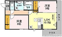 ボヌール壬生 2LDKの間取図画像
