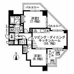 デ・リード四条壬生 2LDKの間取図画像