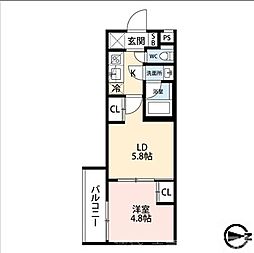 エストゥルース京都II 1DKの間取図画像