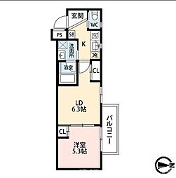エストゥルース京都II 1DKの間取図画像