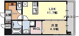 グランデュア京東一条 1LDKの間取図画像