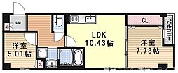 二条城東レジデンス 2LDKの間取図画像