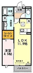 プレジールA棟 1LDKの間取図画像