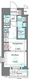 プラシード京都 1DKの間取図画像