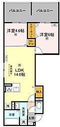 GRAMM北浜 2LDKの間取図画像