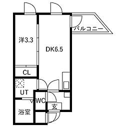 GRAND BRILLER西七条 1DKの間取図画像