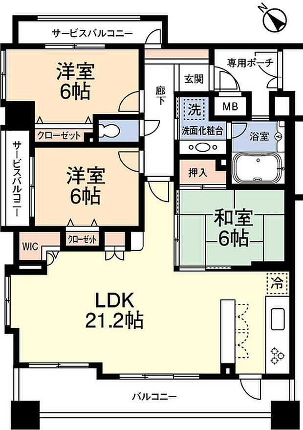 ダイアパレスライベックスタワー八幡宿(3LDK) 12階の間取り