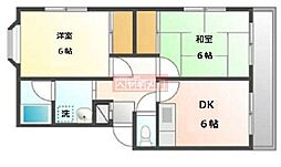 スカイＦＢＫ 4階2DKの間取り