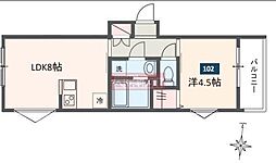 ＭＥＬＤＩＡ蒲田ＩＩＩ 1階1LDKの間取り