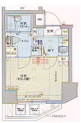 ヴェルト川崎 4階1Kの間取り