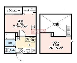 グランクオール梅屋敷 1Kの間取図画像
