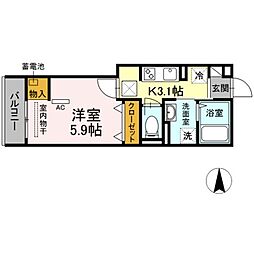 OKUE2 1Kの間取図画像
