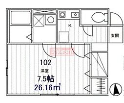 カーサクレド 1Kの間取図画像