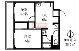 ホワイトパレス 2DKの間取図画像