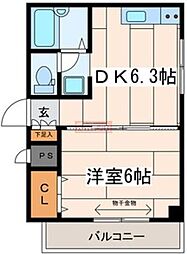 リベルテ京町 1DKの間取図画像