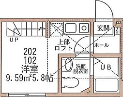 ハーミットクラブハウス佃野 ワンルームの間取図画像
