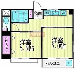 リーフコート東六郷 2Kの間取図画像