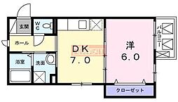 フェリスティ竹沢 1DKの間取図画像