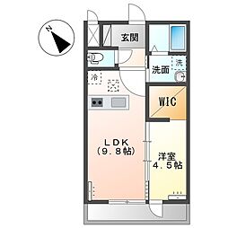 グレイスコート 2階1LDKの間取り