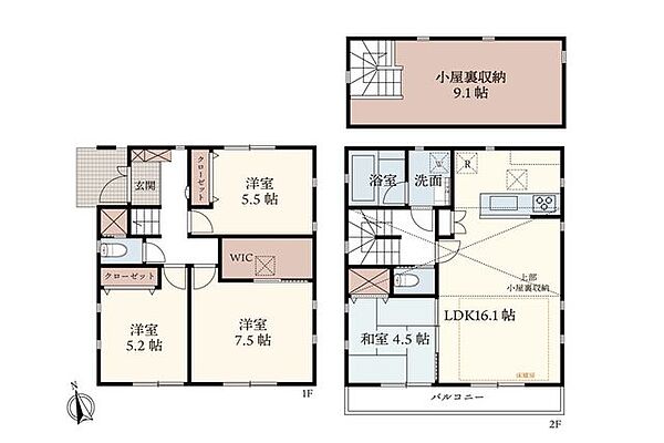 ■間取り図／■間取り／家族それぞれの居場所を確保できる4LDK。家族の思い出や季節家電など収納できる小屋裏収納（グルニエ）を備えた住まい。