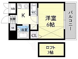 アーバンライフ淡路 1Kの間取図画像