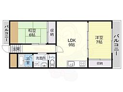 ハマハイツ 3階2LDKの間取り