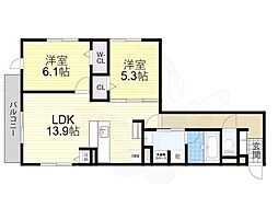 スペチアーレ小松 2階2LDKの間取り