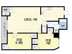 クリエール三津屋 2LDKの間取図画像