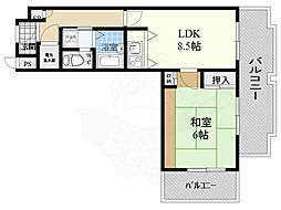 朝日プラザ新大阪 1LDKの間取図画像