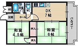 グリーンハイツ新大阪 2DKの間取図画像