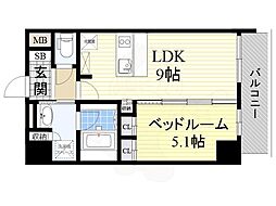ディームス新大阪 1LDKの間取図画像