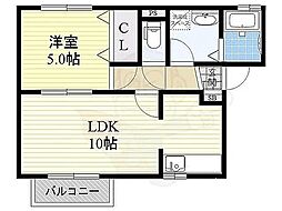 ウエストヒルズ 1LDKの間取図画像