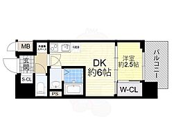 プレリスNEO大阪十三エルヴィオン 1DKの間取図画像