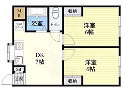 エレガンスファイブ 2DKの間取図画像