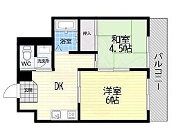 サンハイツ大阪屋 2DKの間取図画像